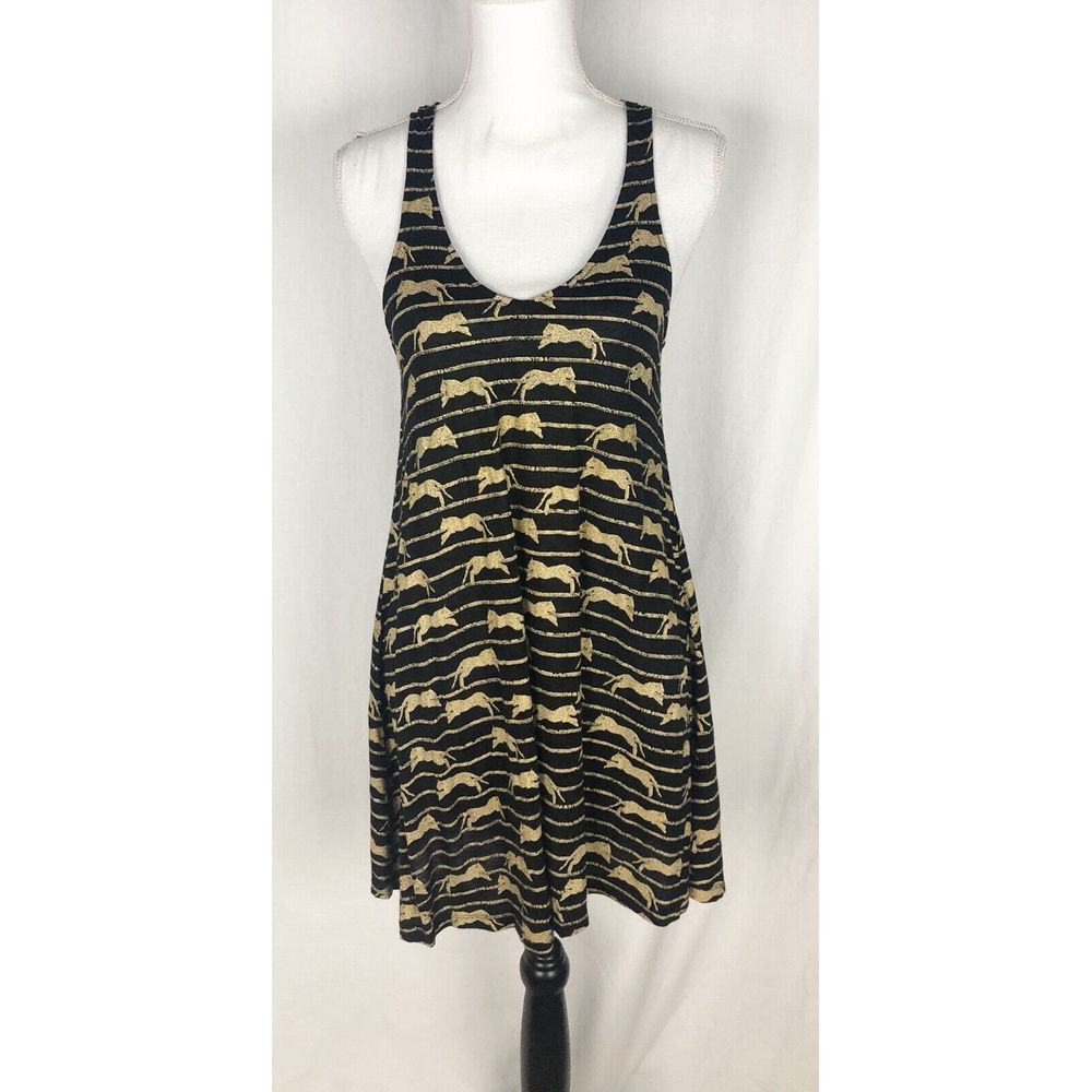 H&M Dress Black Gold Animal Print Dress ‎ XS  Sexy Beautiful Cross Back Dress